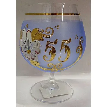 Váza Jubilejka výročka 55 modrá malovaná skleněná OS 32