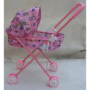 Kočárek pro panenku Kočárek pro panenku hluboký kovový růžový