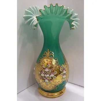 Váza Váza exklusivní skleněná vysoký smalt zelená zlacená TF 53