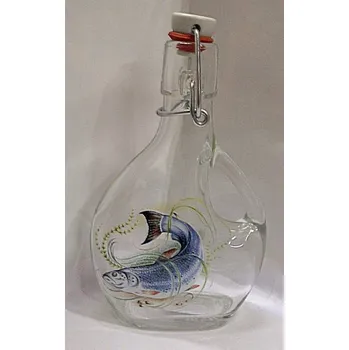 Lahev skleněná pro rybáře s uchem placatice se špuntem