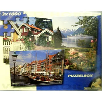 Puzzle Puzzle 3 dílné Severské motivy -Hardangerfjord Norsko + Nyhavn + Smaland soubor 3 obrázků po 1000 d