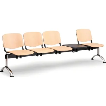 Dřevěná lavice do čekáren, 4 sedáky + stolek, chromovaná podnož
