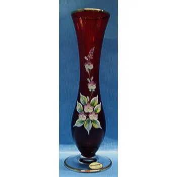 Váza Vázička červená úzká s lepenými kvítky STO 391