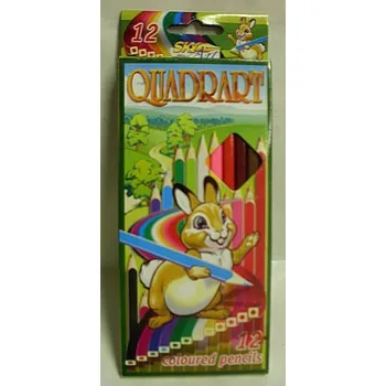 Kresba Pastelky dřevěnné čtyř hranné Quadrart dlouhé 17 cm sada 12ks vhodné pro leváky s obrázkem zvířátka