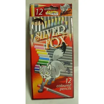 Pastelka Pastelky dřevěnné Silver Fox kulaté dlouhé 17 cm sada 12ks s obrázkem zvířátka