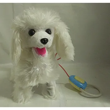 plyšák Pudlík Bišonek bilý chodící pes na kabel plyšový 26 cm vysoký