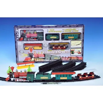 Vláček a vláčkodráha Vlak plast s vagóny,dráhou 196cm a doplňky na baterie v krabici