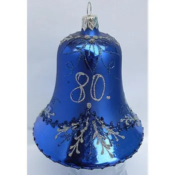 Zvonek na kolo Zvonek jubilejní skleněný 80 modrý zlacený průhledný