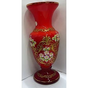 Váza Váza amfora vysoká červené sklo malovaná TF 58