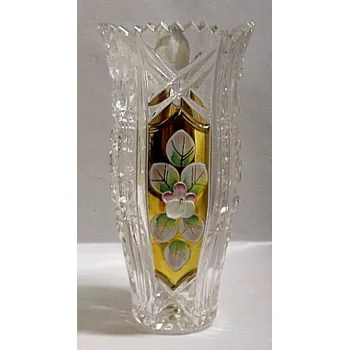 Váza Skleněná váza nizká broušená křišťálová smaltovaná kytičkami a zlacená exklusivní serie XMS 14 Dobro