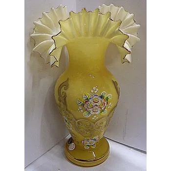 Váza Váza skleněná tanečnice žlutá malovaná ruční práce TF 51