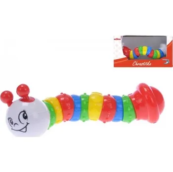 Červík - Housenka kloubová hrkačka pro nejmenší pestrá pružná 17 cm dlouhá plastová