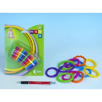 Hračka pro kojence Kousátko chrastítko kruhy Maamaa plast 7cm 12 ks na kartě od 0 měsíců