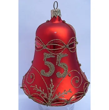 Zvonek na kolo Zvonek jubilejní skleněný 55 červený zlacený matný