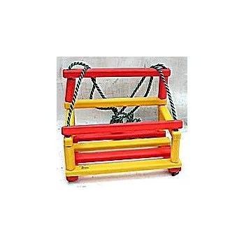 Dětská houpačka Houpačka dřevo barevná venkovní MASIV klasická se zábranou velká nosnost 80kg