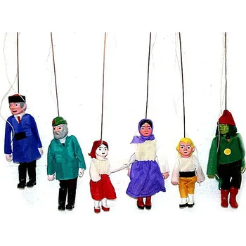 loutka Loutky vesnická sada sedlák, selka, Myslivec, Jeníček, Mařenka a Vodník 6 ks