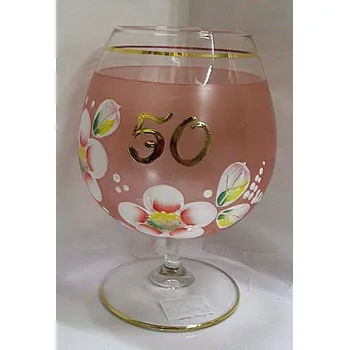 Jubilejka vyročka s číslem 50 oranžová malovaná skleněná