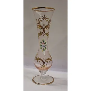 Váza Váza skleněná zlatem malovaná průhledná jemně růžová STOS 42