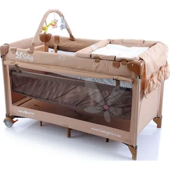 Dětská postýlka Cestovní postýlka Sally polohovatelná, přebalovací pult a hrazdička Béžovo Hnědá