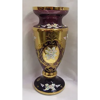 Váza Amfora Váza velká fialové sklo vysoký smalt kvítky vysoce zlacená Lux exportní STO 9