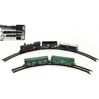 Vláček a vláčkodráha Vláček vláčkodráha svítící dvou barevný s retro mašinkou + 4 vagony s kolejemi délka 210 cm na bater