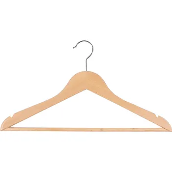 Ramínko Pánské dřevěné ramínko PKZ s lakovaným povrchem, kalhotovou tyčí, bočními zářezy a zakulaceným designem