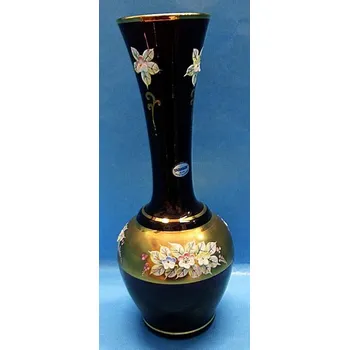 Váza Váza smaltovaná zlacená typ crystalex tmavě fialová skleněná STO 56