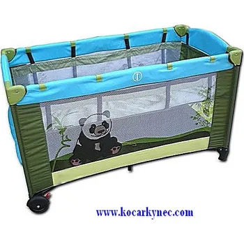 Dětská postýlka Cestovní postýlka Panda Continental dvoupodlahová se závěsným lůžkem zeleno bledě modrá