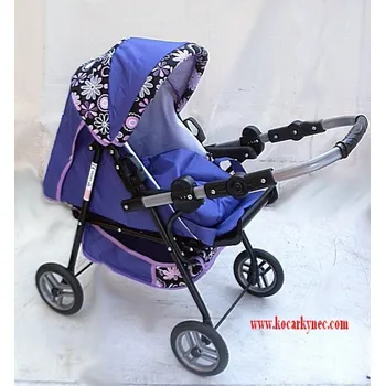 Kočárek pro panenku Kočárek pro panenku kombinovaný velká kola s přehazovací rukojetí a přenosnou taškou Fialový