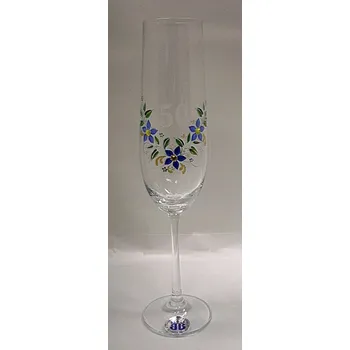 Sklenice Jubilejní číše Bílé čislo modrý květ se Swarovski kaminky ŠAMPUS FLETNA vyročka skleněná číslo 50 ss