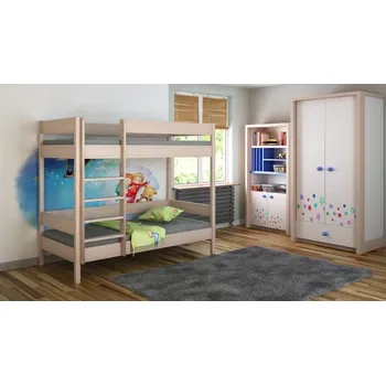 Dětská postel Dětská dvoupatrová postel Diego - žebřík zepředu - 180x80cm - Bělený dub