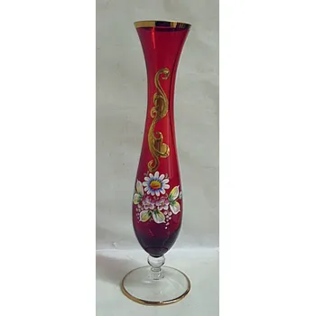 Váza Váza malovaná úzká průhledná červené sklo STOS 25