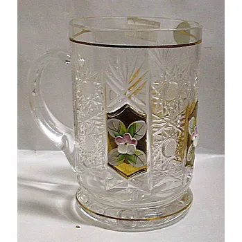 Sklenice Skleněná odlivka s uchem broušená křišťálová smaltovaná kytičkami a zlacená - exkluzivní serie XMS 1