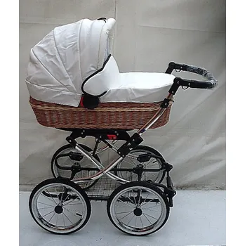 Kočárek Kočárek proutěný retro Exklusiv kombinovaný velká nafukovací kola BÍLÁ bouda