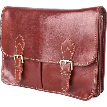 Kabelka Tmavěhnědá hladká kožená crossbody aktovka Vera Pelle no. 8320