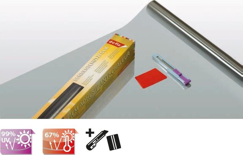 Protisluneční samolepicí fólie 92 cm x 2 m kouřová ochranná fólie proti slunci d-c-fix 3392000 / 339-2000 samolepící fólie Speciál + nožík a stěrka ZDARMA D-C-FIX