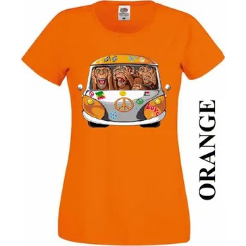 levne damske tricko hipie vw Barva: Orange - oranžová, Výstřih: Kulatý výstřih kolem krku, EU dámská velikost: eu 34/36 (dívčí prodloužená 122) viz tabulka velikostí
