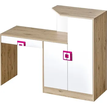 Postel Pracovní stůl s komodou NIKO 11 dub jasný/bílá/růžová