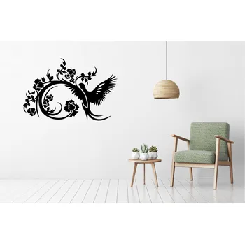 Samolepící dekorace Lepy.cz Samolepka na zeď Květina s kolibříkem Velikost (šířka x výška): l00x66cm, Barevná varianta: Pastelová oranžová