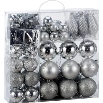 Vánoční dekorace Vánoční ozdoby sada 103 kusů | stříbrné