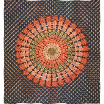 Přehoz na lůžko BOB Batik indický přehoz na postel Peacock modrý - oranžový 225 x 200 cm bavlna