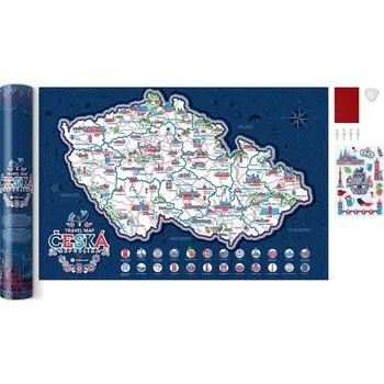 Travel Map Česká republika stírací mapa 60 x 40 cm