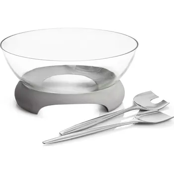 Skleněná salátová mísa s betonem a nerezovým příborem Forte - Nambé