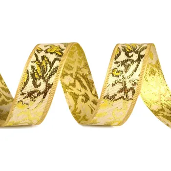 Stuha Vánoční stuha s lurexem šíře 25 mm zlatá