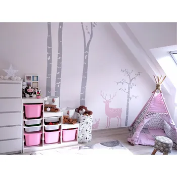 Samolepící dekorace Jelen se zajícem mezi břízami - samolepka na zeď