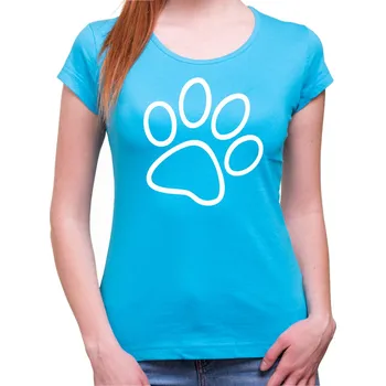 Tričko - Psí tlapka, Barva látky tyrkysová modrá, Střih Dámsky, Velikost L