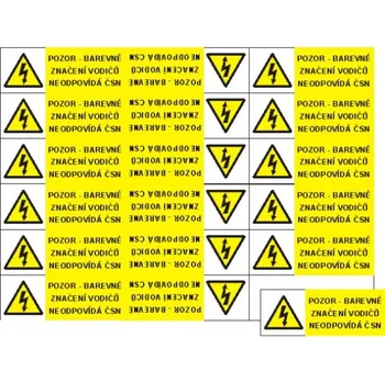 štítek "Pozor barevné značení neodpovídá ČSN" 9x3,2cm, samolepka