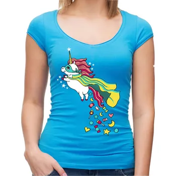 Pánská móda Tričko - Sweet jednorožec (Pecka), Barva látky tyrkysová modrá, Střih Dámsky, Velikost XXL