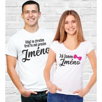 Pánská móda Partnerské trička Když se ztratím vraťte mě (Vlastní jméno) (dámské + pánské tričko), Barva látky tyrkysová modrá, Dámské tričko L, Pánské tričko XL