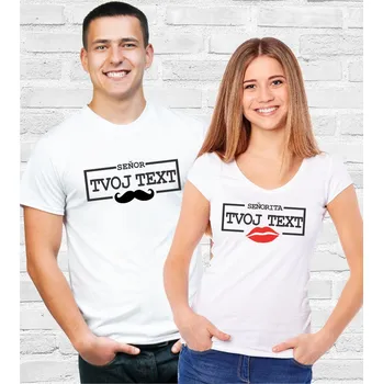 Pánská móda Pánske/dámské tričko - Seňor/Seňorita + Tvůj text, Barva látky tyrkysová modrá, Tričko Dámské tričko, Velikost Dětské 146cm/10let